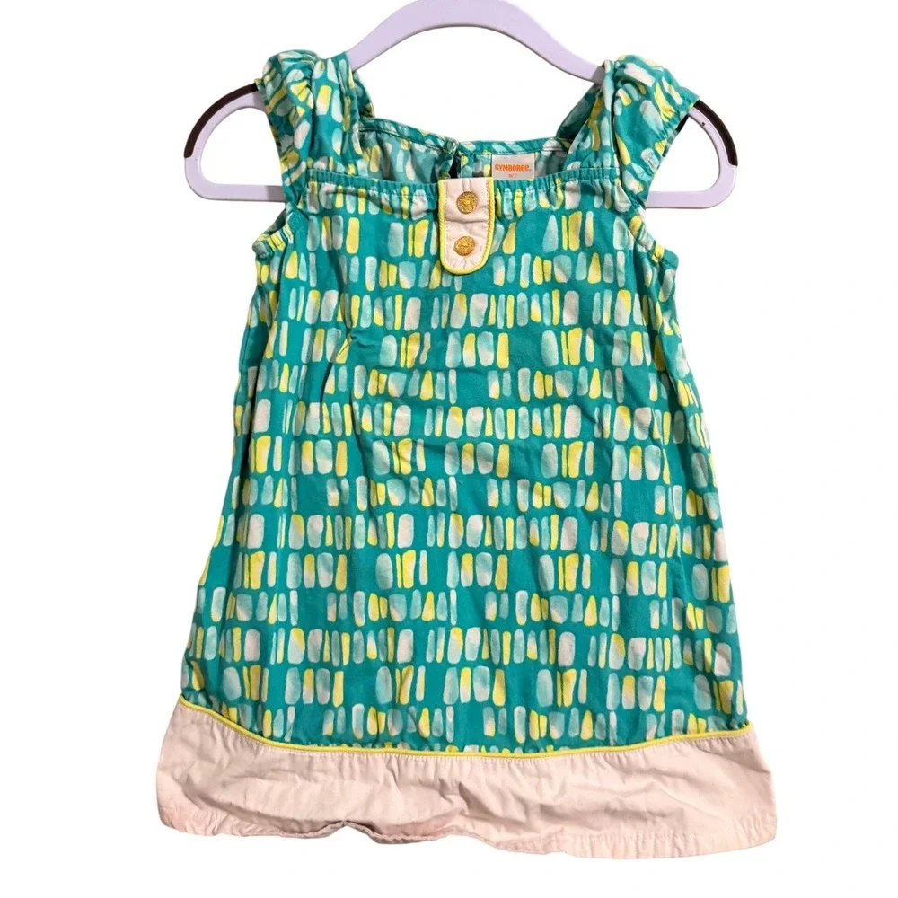 Gymboree Sleeveless‎ Dress Toddler 2T Teal Yellow Abstract Geometric Cotton